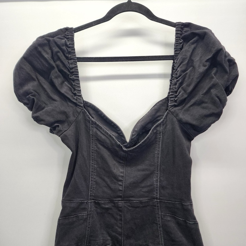 Free People Moonbeam Jumpsuit Black Puff Sleeve Open Back Flare Medium - Picture 2 of 13